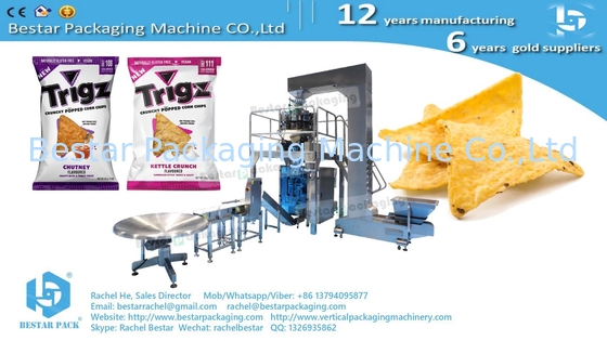 Popped corn chip packing machine with inflation and euro hole punching BSTV-450AZ