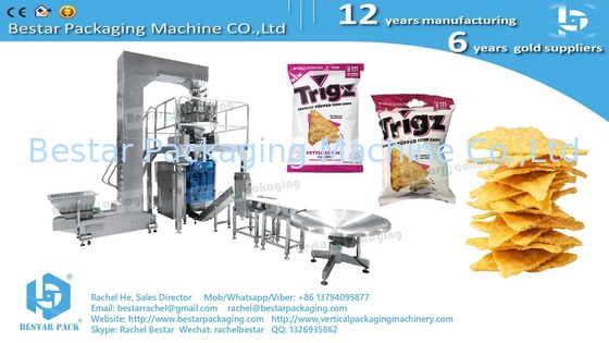 Popped corn chip packing machine with inflation and euro hole punching BSTV-450AZ