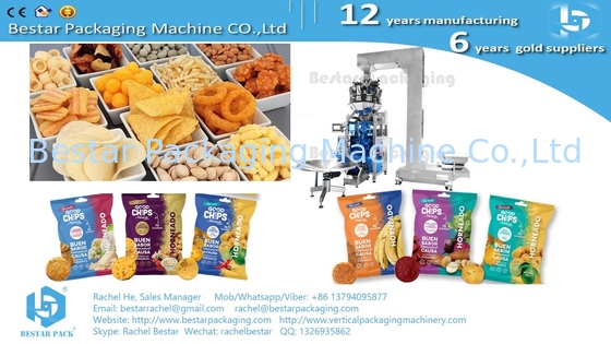 Popped corn chip packing machine with inflation and euro hole punching BSTV-450AZ