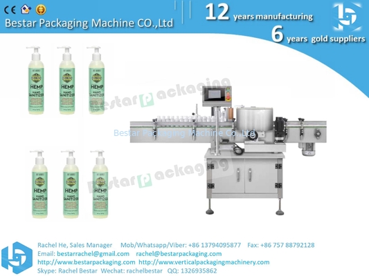 Automatic bottle labeling machine, adhesive sticker labeling