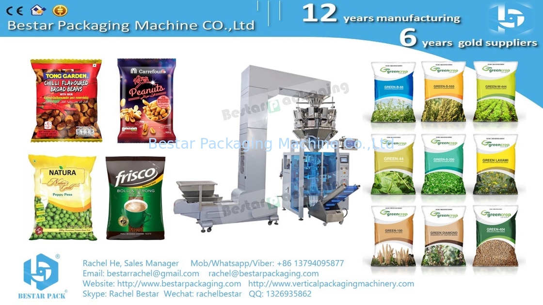 Automatic packaging machine with multi-heads weigher, labeling machine, checkweigher, and turntable BSTV-450AZ