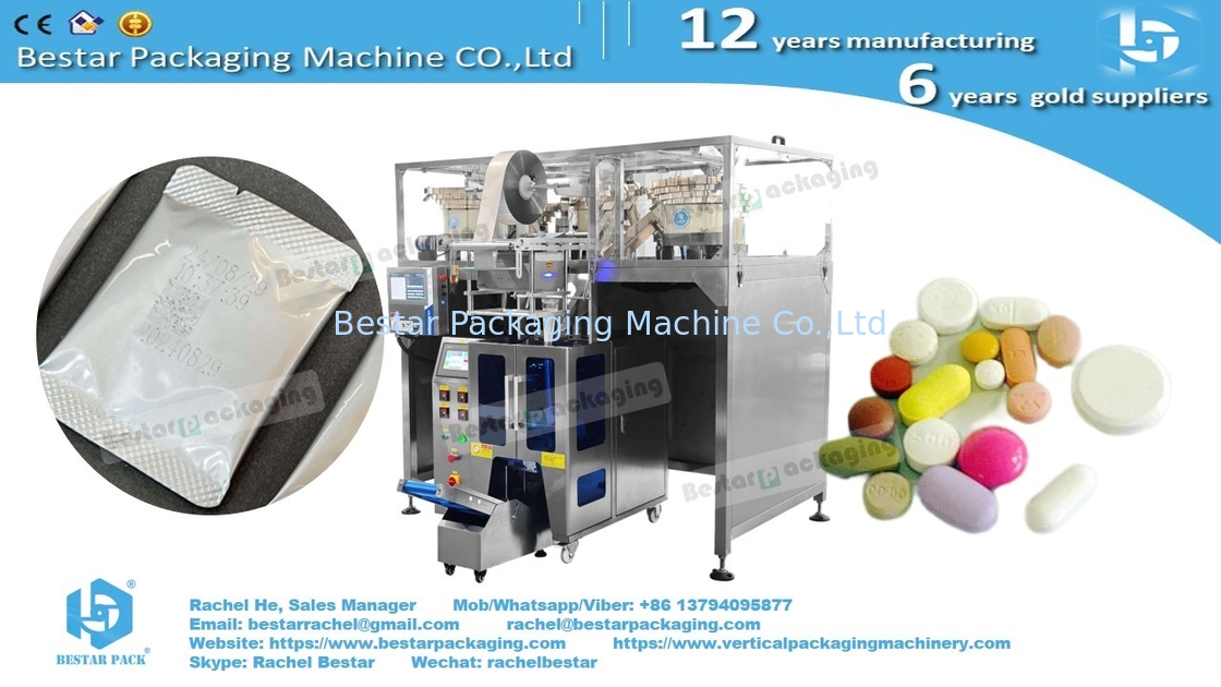 Pills tablets automatic counting packaging machine making round corner bags with V shape easy tear