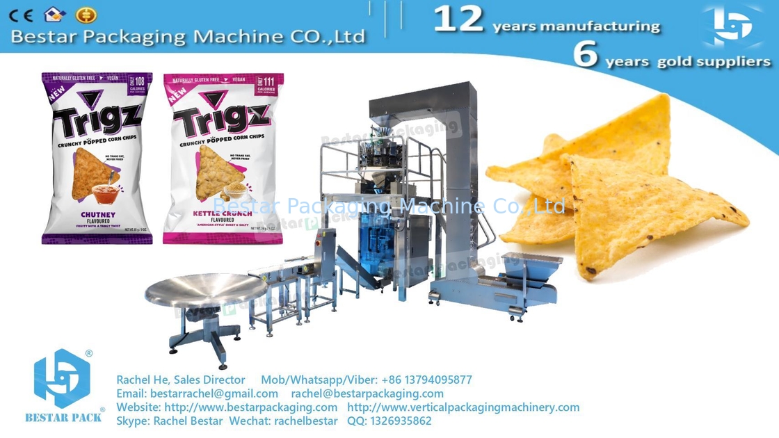 Popped corn chip packing machine with inflation and euro hole punching BSTV-450AZ