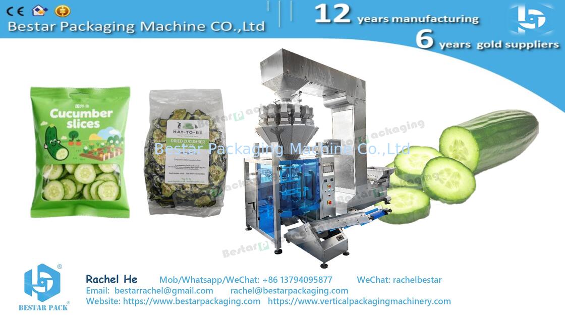 BSTV-350AZ All‑in‑One Type Packing Machine with 14-head Weigher for Sticky Cucumber Slices